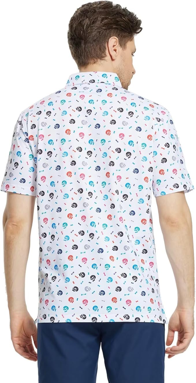 M MAELREG Mens Golf Shirt Short Sleeve Dry Fit Print Moisture Wicking Performance Patterns Collared Polo Shirt