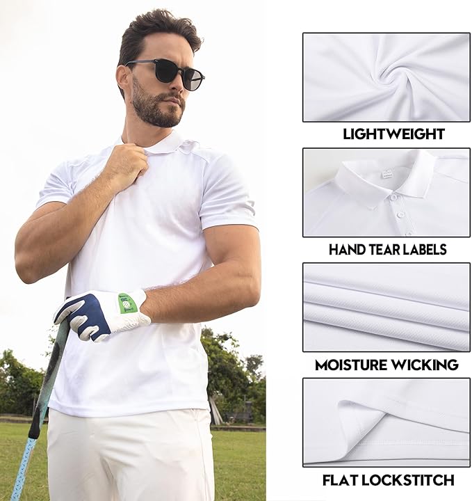 ZENGVEE Mens Polo Shirts Moisture Wicking Short Sleeve Performance Quick Dry Athletic Golf Shirts