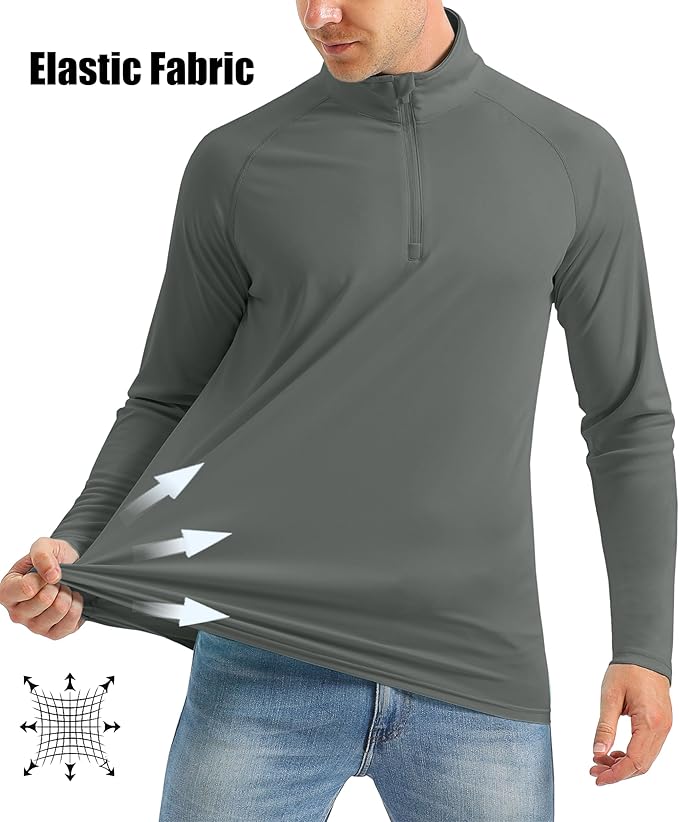MAGCOMSEN Men's Long Sleeve Sun Shirts UPF 50+ Tees 1/4 Zip Up Fishing Running Rash Guard T-Shirts Outdoor Shirt