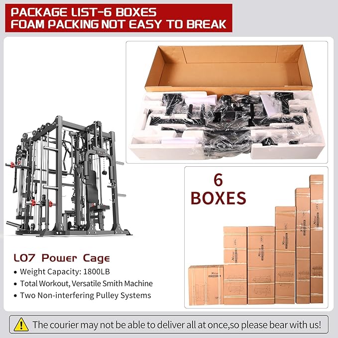 Smith Machine，Multi-Function Squat Rack Power Cage with Cable Crossover System,with Optional Weight Bench, Olympic Barbell Weight Set, for Home Gym