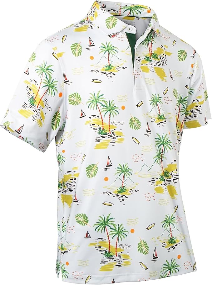 Mens Golf Shirts Quick Dry Moisture Wicking Casual Short Sleeve Performance Athletic Print Collared Stylish Men Polo Shirt