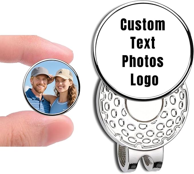Custom Golf Ball Marker Hat Clip with Photo Text Personalized Magnetic Ball Markers Hat Clip for Men Women Golfer Removable Attaches Premium Gifts