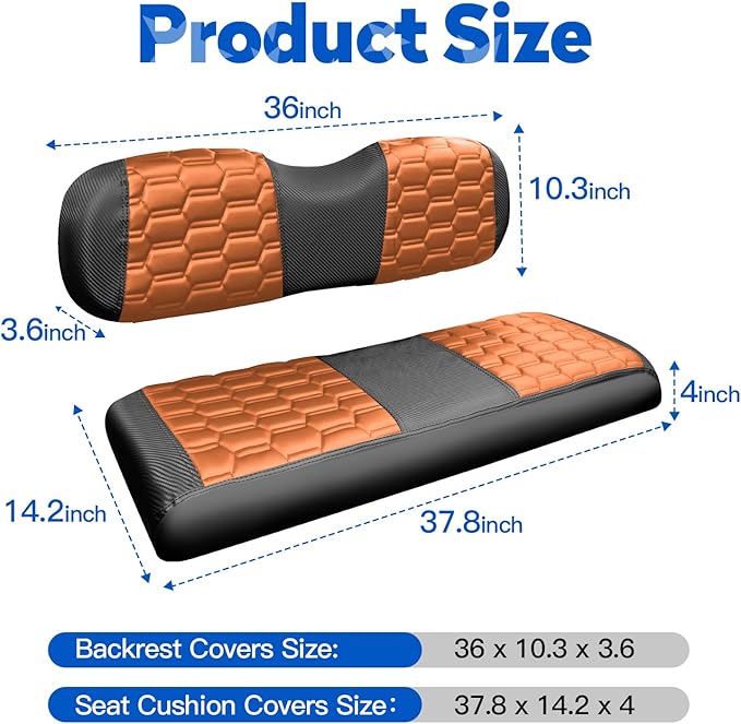 NOKINS Golf Cart Seat Covers, Fits for YAMAHA/G29/Drive2/EZGO TXT/EZGO RXV/Club Car DS/Club Car Precedent Golf Cart Rear Seat Cushion, No Nails Required (Carbon Fiber Dark Brown&Black)