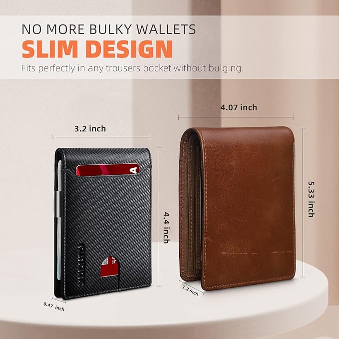 RUNBOX Money Clip Wallets for Men,Slim Leather Mens Bifold Wallet,RFID Blocking Front Pocket Wallet,Thin Credit Card Holder with Gift Box