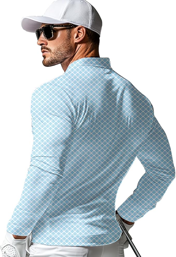 Men's Long Sleeve Golf Shirt Quick Dry 3 Button Work Fishing Outdoor Casual Collar Shirt