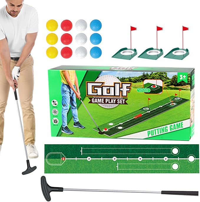 Golf Putting Green - Indoor Games Practice Equipment Golfing Accessories for Children Girls Backyard Yard Beach Camping Birthday, Kids Golf Training Set with Practice Pad