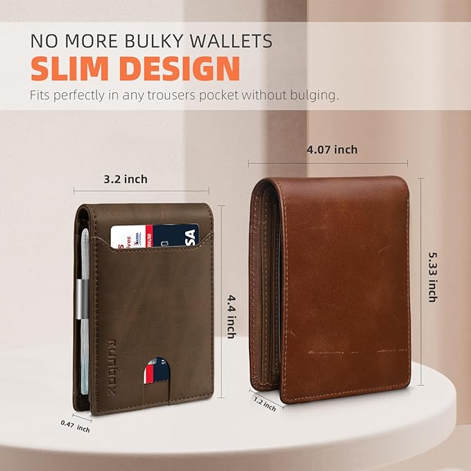 RUNBOX Money Clip Wallets for Men,Slim Leather Mens Bifold Wallet,RFID Blocking Front Pocket Wallet,Thin Credit Card Holder with Gift Box