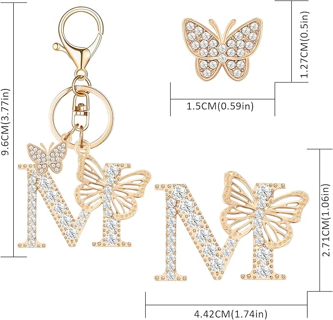Gold Plated Alphabet Initial Letter Keyring Keychain for Women Girls Crystal Key Chains for Wallet Backpack Bag Charm