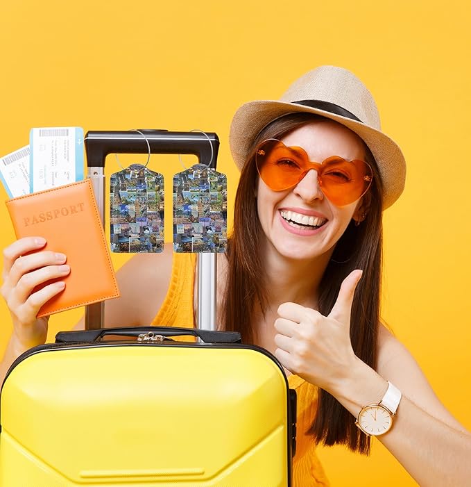 TSA Approved Luggage Tags for Suitcases Dream travel posters retro 2 Pack Funny Leather Carnival Cruise Airport Cute Travel Name Tags golf bag tag Ships Essentials Privacy Cover ID Label for Women Men