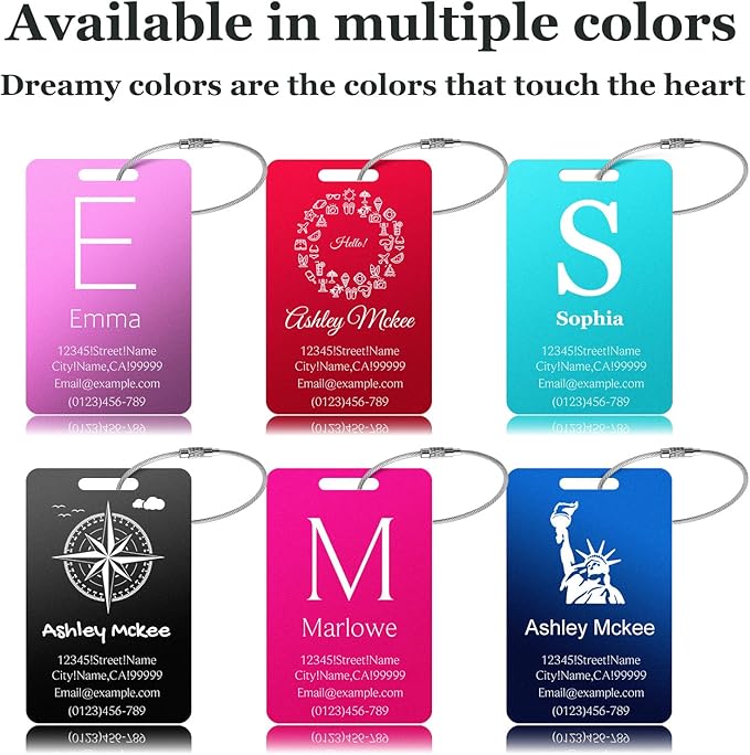 Personalized Luggage Tags for Suitcases - Metal Engraved Custom Name ID Tag for Kids Women - Initial Cute Travel Bag Backpack Cruise Ship Essentials Golf Baggage Accessories