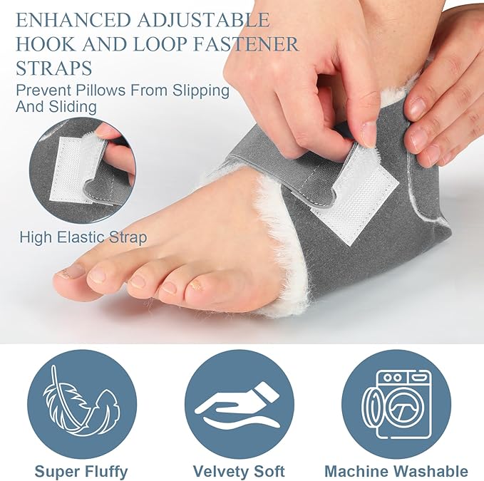2 Pairs Heel Protector Boot Sheepskin Heel Protectors Soft Foot Cushions Pads with Securing Strap for Protect Feet Ankle Pressure Bed Sores(Gray, Blue)