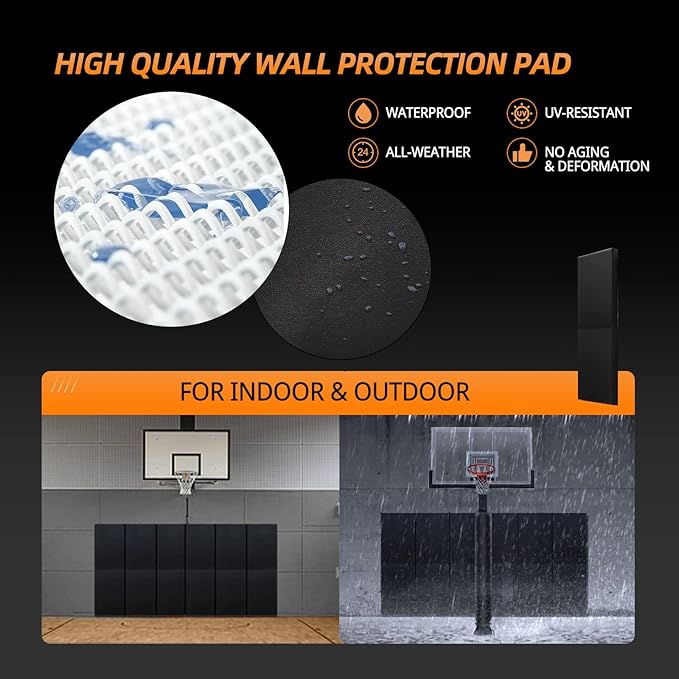 PROGOAL Gym Wall Paddings Basketball Court Wall Protection Pad - 2”Thick Foam Wall Mat Durable Protector for Wall-Mounted Basketball Hoops Garage Taekwondo（60" Lx20 W）