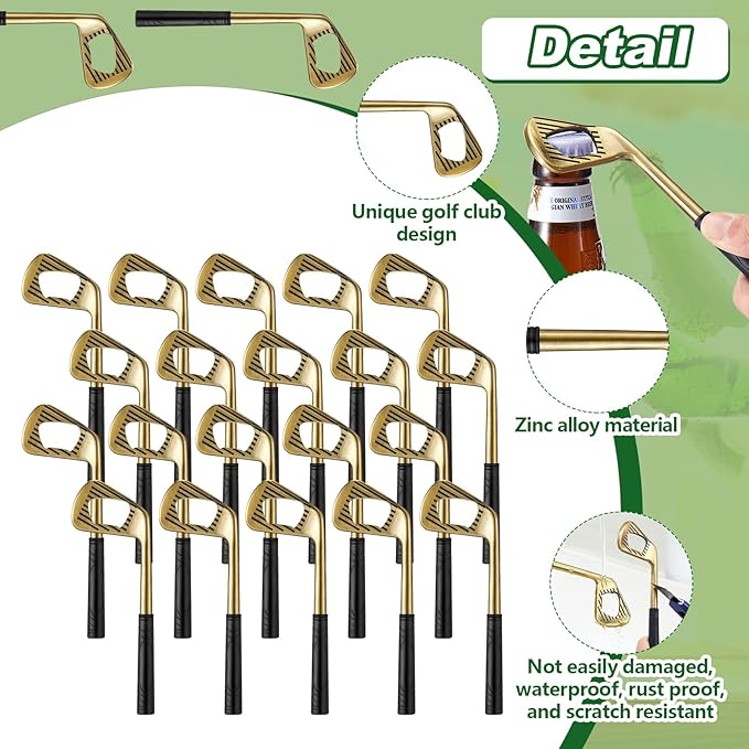 20 Pcs Golf Club Bottle Opener Bulk Novelty Groomsmen Gift Bachelor Party Favors for Golf Lover Beer Enthusiast, Made from Zinc Alloy (Bronze)