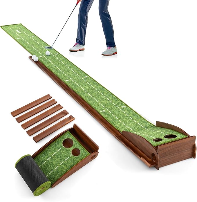 ULTIMATE Indoor/Outdoor Golf Putting Mat, Golf Putting Green w/Automatic Ball Return System, Putter Alignment Guides for Training & Practicing, Golf Practice Equipment for Home & Office