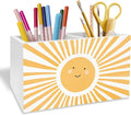 Boho Sunshine Pen Holder for Desk, Boho Classroom Decor Pencil Organizer, Cute Orange Yellow Sun Wooden Box Sign Desk Decor for Kids Room Nursery Playroom Classroom Decoration