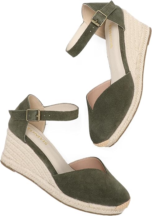 Platform Wedges Sandals for Women, 3" Wedge, Ankle-Strap, Cap Toe, Summer Espadrilles Heel Shoes
