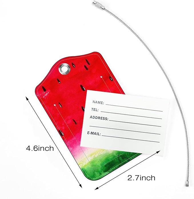 2 Pack Luggage Tags for Suitcase,Watercolor Watermelon PU Leather Luggage Tags with Privacy Cover Name Address Labels and Steel Ring,Creative Travel Accessories for Men and Women