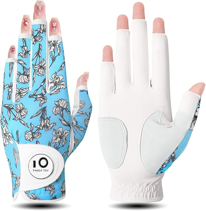 FINGER TEN Stylish Golf Gloves Women with Ball Marker 1 Pack for Left or Right Hand, Breathable Glove with Fashion Patterns for Ladies Right Left Handed Golfer