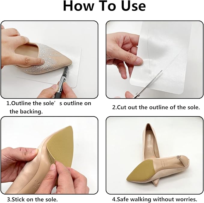 Sole Protector for High Heels, Yellow Shoe Grips on Bottom of Shoes,Shoe Bottom Protectors Anti Slip Shoe Grips Self Adhesive Silicone Non Slip Shoe Pads - 2 Pairs (6.0"×4.0"