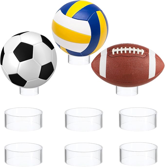 Hipiwe 6Pcs Ball Display Stands Sphere Hoder - Plastic Sport Ball Holder Clear Soccer Ball Display Rack Memorabilia Ball Display Ring Pedestal for Sphere Football Basketball Volleyball,2.6" D