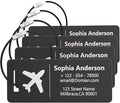 4 Pack Personalized Luggage Tags, Custom Engraved Aluminum Luggage Tags with Your Personalized Text, Waterproof Metal Name Tags with Steel Loop for Bags, Suitcase, Baggage, Backpack (Black, Small)