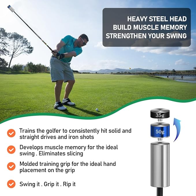 Golf Swing Trainer Aid for Indoor Practice Speed Training, Warm up Stick Improved Rhythm, Grip, Flexibility, Balance, Tempo and Strength with 2 Adjustable Weights