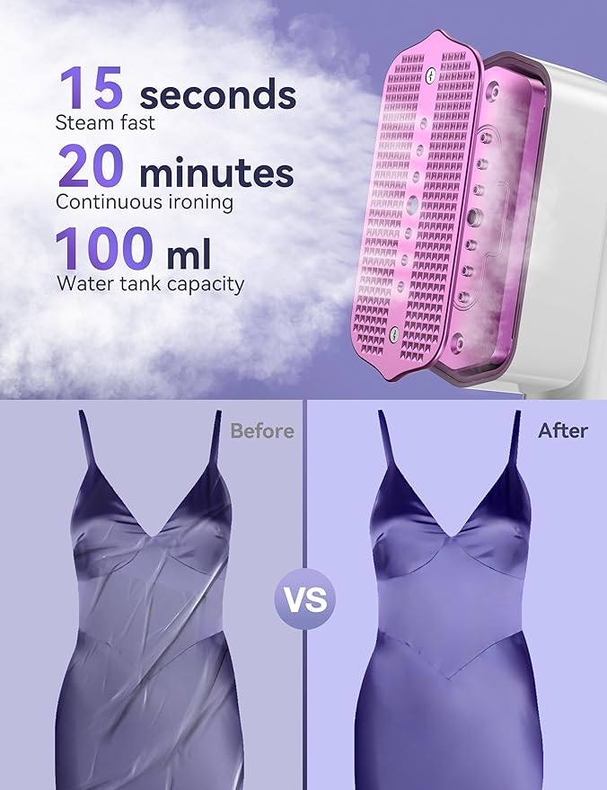 Sundu Travel Steamer for Clothes,25g/min Steam Portable Handheld Garment Steamer,20mins Runtime & 100ml Large Tank,15s Fast Heat-up,Ceramic Panel,Wrinkle Remover for Travel, Home, Office
