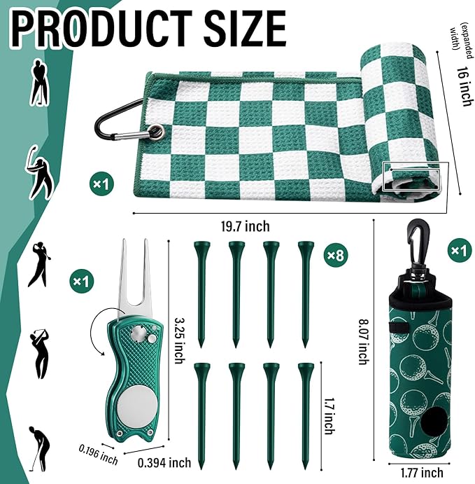 Liliful 12 Pcs Golf Accessories Kit, Include Golf Ball Bag with Hook Towel Tees Magnetic Ball Marker Divot Tool Cleaner Brush for Women Man Gifts