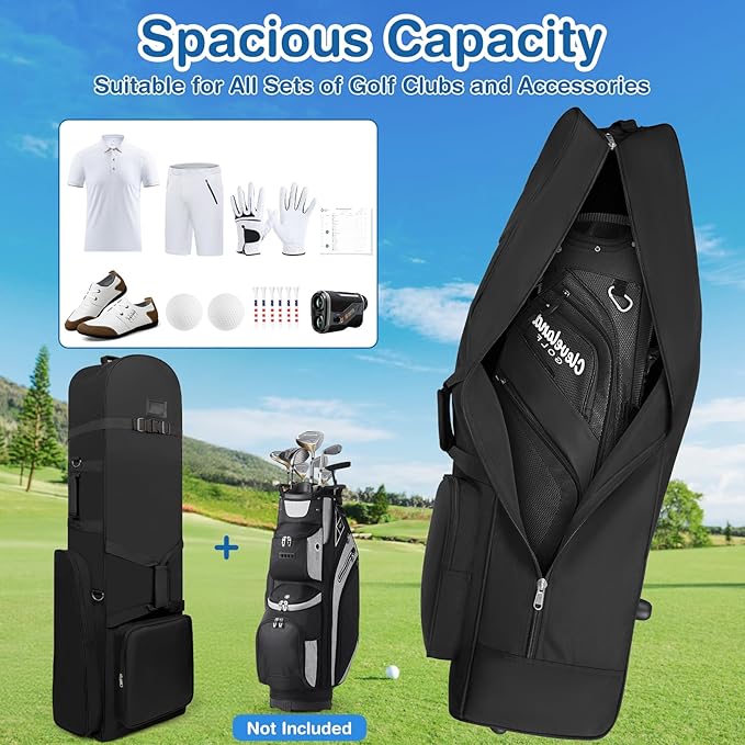 Golf Travel Bags for Airlines - 900D Heavy Duty Polyester Oxford Travel Golf Bag with Wheels, Golf Club Bag Cover Lightweight Soft Wear-Resistant Universal Size, Black