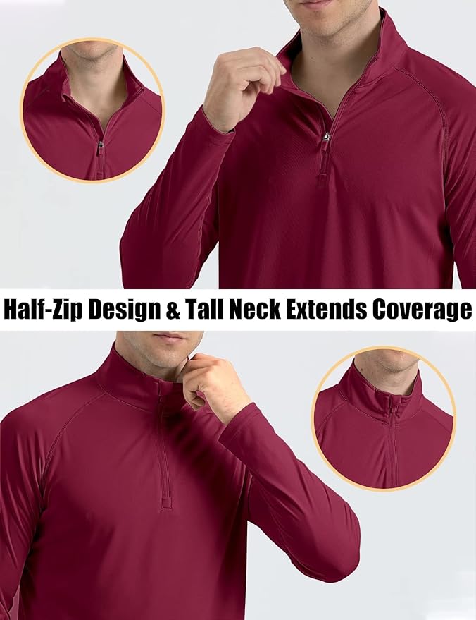 MAGCOMSEN Men's Long Sleeve Sun Shirts UPF 50+ Tees 1/4 Zip Up Fishing Running Rash Guard T-Shirts Outdoor Shirt
