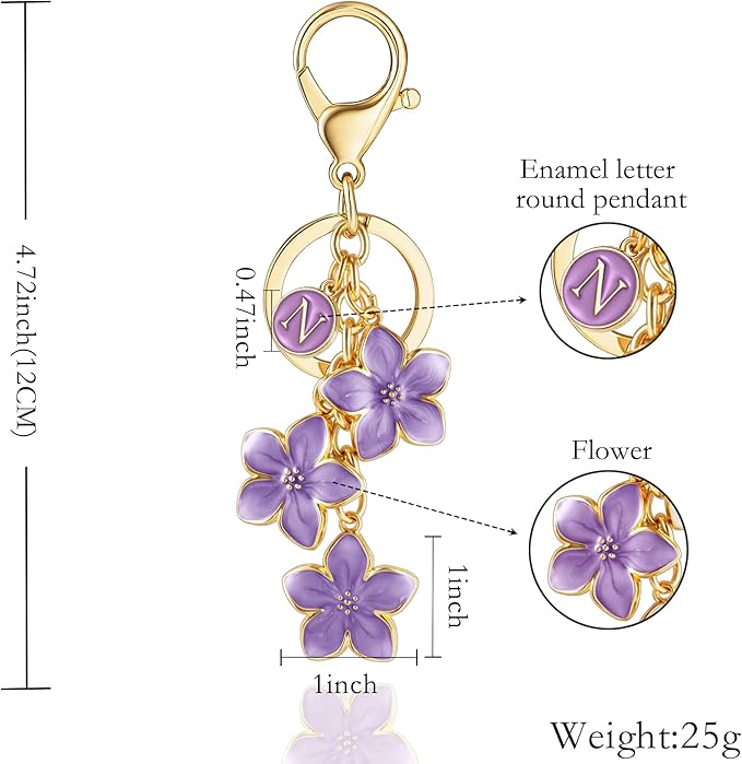 XGALBLA White/Pink/Black Big Cute Flower Initial Letter Keychain for Women, Flower Bag Charms Enameled Keychain Handbag Purse