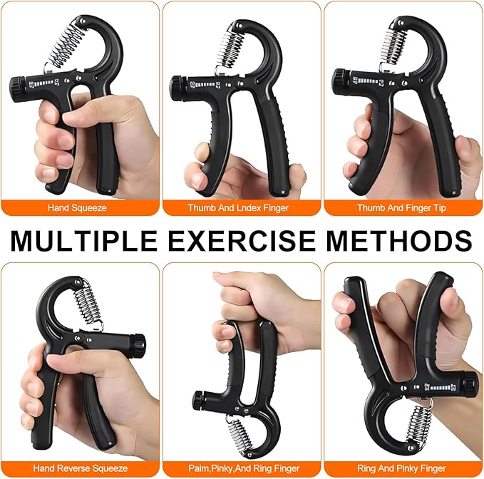 Adjustable Hand Grip Strengthener, 5-60 kg Resistance Range, Multiple Exercise Methods, Black, Set of 2