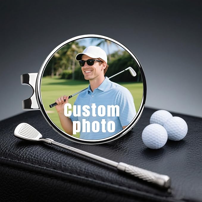 Custom Golf Ball Marker Hat Clip with Photo Text Personalized Magnetic Ball Markers Hat Clip for Men Women Golfer Removable Attaches Premium Gifts