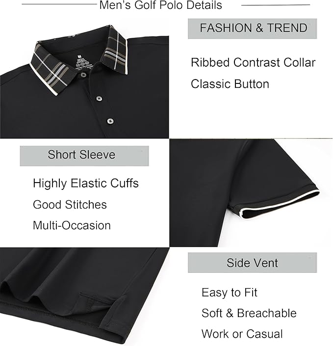 Alex Vando Mens Golf Shirts Moisture Wicking Quick-Dry Short Sleeve Fashion Designed Polo Shirts for Men