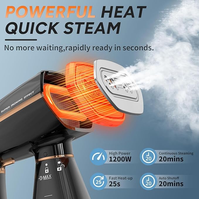 Steamer for Clothes, 1200W Portable Handheld Garment Steamer&Iron 2-in-1 with Fast Heat-up, Auto-Off, 350ml Water Tank, Powerful Foldable Handle Clothes Steamer Compact Size for Travel Home