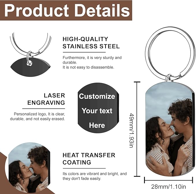 Custom Keychains with Picture Personalized Photo Logo Text Customized Key Chain for Boyfriend Dad Men Women Gifts