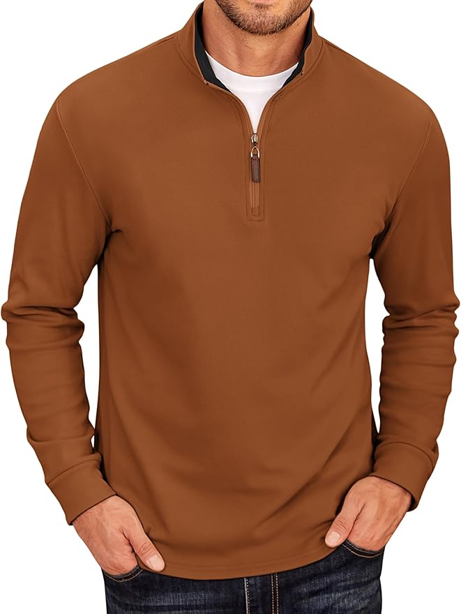 COOFANDY Men's Fleece Quarter Zip Pullover Long Sleeve Mock Neck Sweatshirt