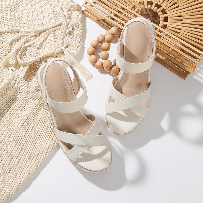 mikarka Women's Open Toe Espadrilles Wedge Sandal Slip On Elastic Ankle Strap Platform Sandals Dressy Comfortable Wedges Shoe