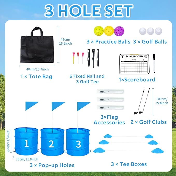 3 Holes Backyard Golf Game with 2 Clubs,Yard Game for Adult and Family,Practice,Beach,Lawn,Camping,Park
