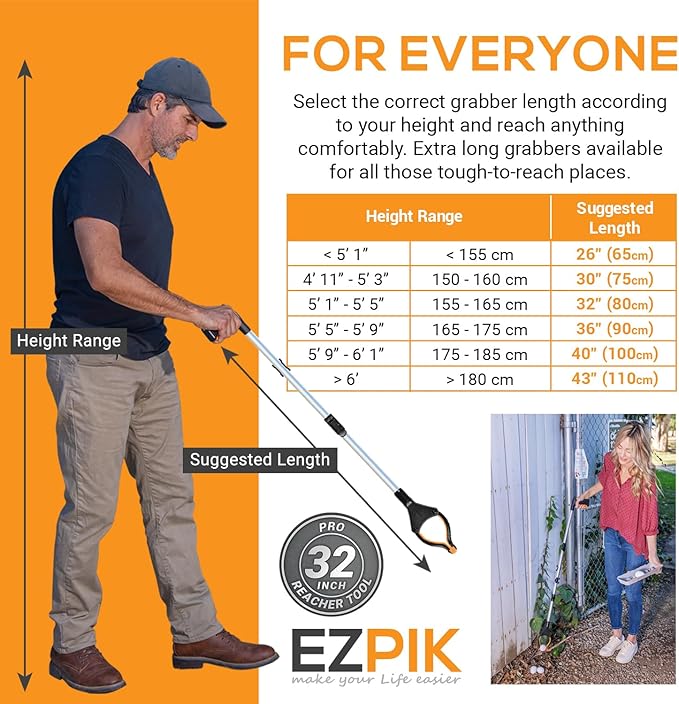EZPIK Pro 32" Foldable Grabber Reacher Tool for Seniors - Grabbers for Elderly Reaching Tool Heavy Duty Pickup Trash Picker Upper Equipment - Claw Grabber Stick for Reaching Aids, Weed Gripper