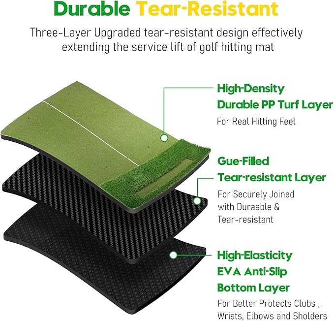 Premium Dual-Turf Golf Mat with Ball Tray, 5x4 FT Golf Hitting Mats Practice Outdoor Indoor Equipment with 10 Balls, 9 Golf Tees, Aid Training Swing Chipping Mat, Gifts for Men,Boy,Golfers