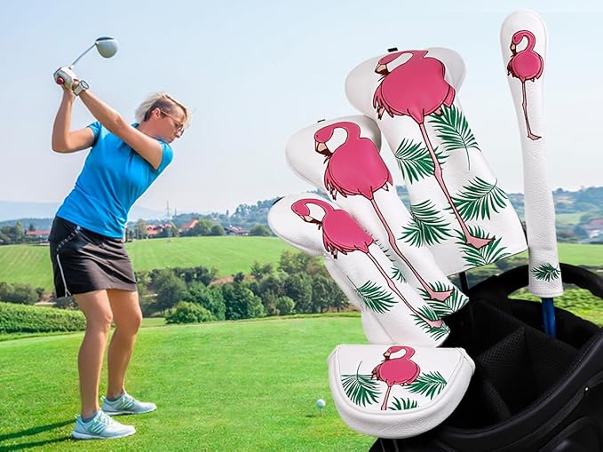 Craftsman Golf Flamingo White Golf Driver Fairway Wood Hybrid Putter Headcover Head Cover
