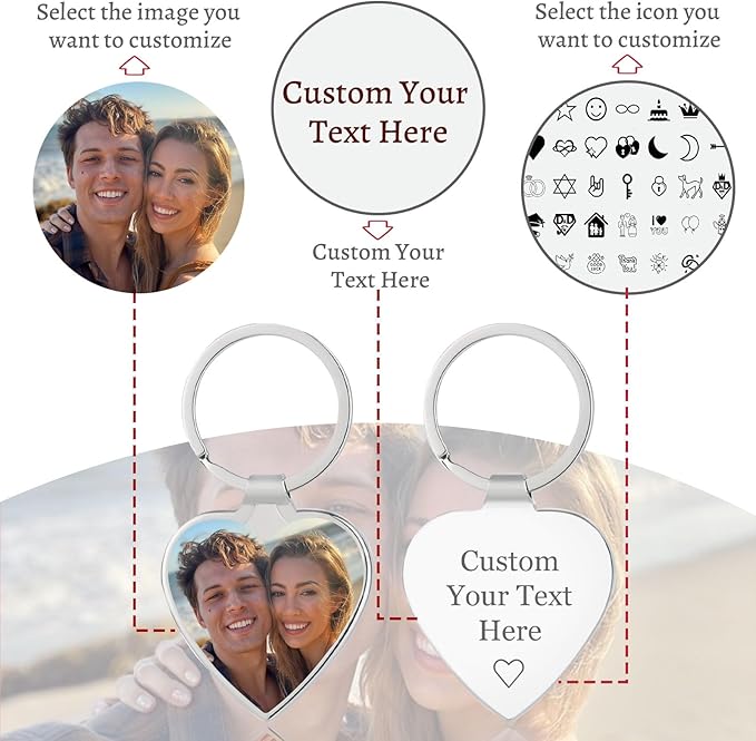 Personalized Custom Keychain with Picture - Double Sided Engraving Photo Text Customized Key Chains for Men Boyfriend