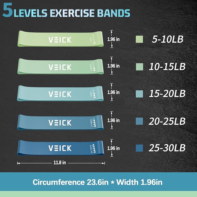 VEICK Pilates Bar Kit with Resistance Bands, Elastic Workout Bands for Men Women, Set of 5 Resistance Loop Bands for Home Fitness Stretching Strength Training