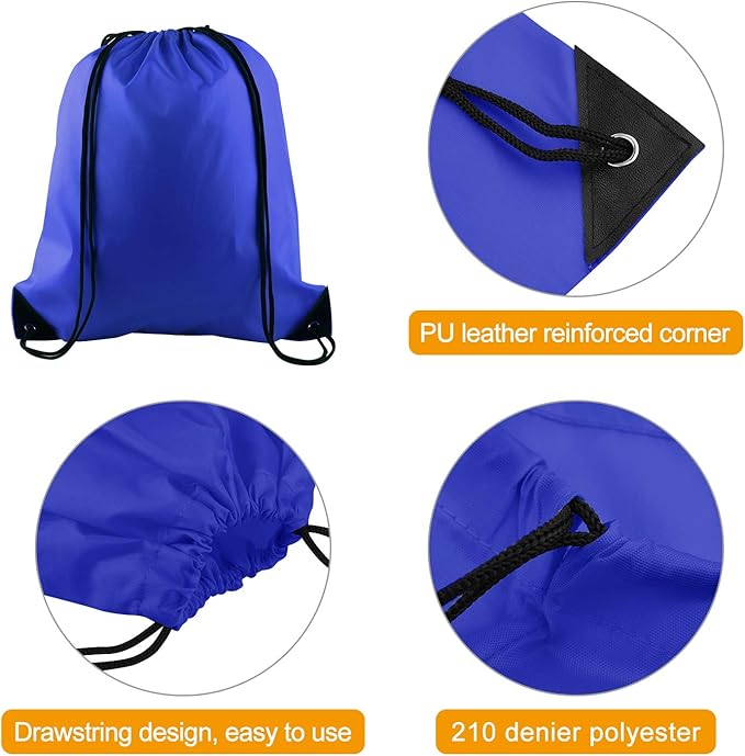 KUUQA 2 Pcs Drawstring Backpack Bags Bulk Sports Cinch Sack String Backpack Storage Bags for Gym Traveling（Black, Blue）