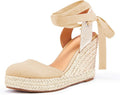 FISACE Womens Summer Espadrille Heel Platform Wedge Sandals Ankle Buckle Strap Closed Toe Shoes