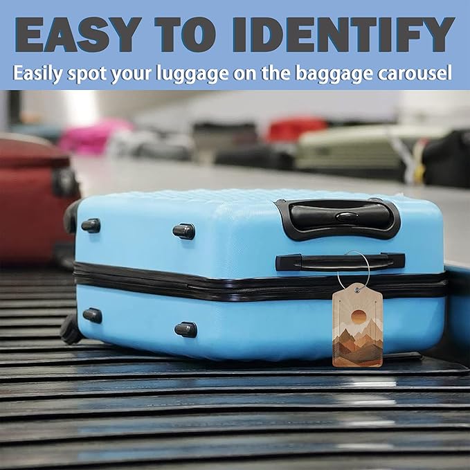 3 Pack PU Leahter Luggage Tag with Stainless Steel Loop,Setting Sun Travel Suitcase Labels with Privacy Cover ID Label Quickly Spot for Bags