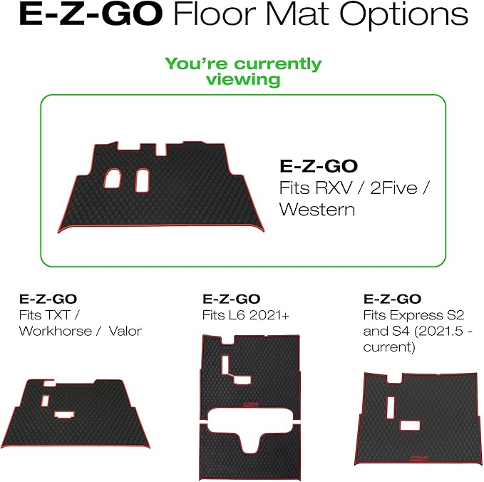 Xtreme Mats EZGO RXV Golf Cart Mat, Full Coverage Golf Cart Floor Liner Mat - Only Fits EZGO RXV (2008-2022) & 2Five (2009+) - Black with Blue Trim