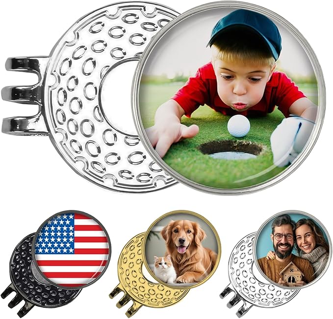 xrlsg Custom Golf Ball Marker and Hat Clip 1 Set, Magnetic Hat Clip with Your Personalized Photo Logo for Golfers, Boyfriend