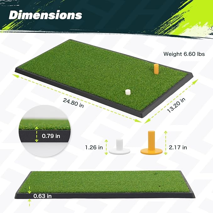 SAPLIZE Foldable Heavy-Duty Golf Hitting Mat with 10mm EVA Backing for Indoor/Outdoor Swing & Chipping, Golf Accessories & Gift for Men & Women